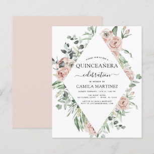 Papier Budget Dusty rose Quinceañera Floral Invitation