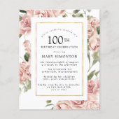 Papier Budget Dusty Rose Rose 100e anniversaire Invitatio (Devant)