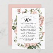 Papier Budget Dusty Rose Rose 90e anniversaire Invitation (Devant / Derrière)