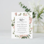 Papier Budget Dusty Rose Rose 90e anniversaire Invitation (Debout devant)