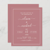 Papier Budget Dusty Rose rose Mariage moderne Typographie (Devant / Derrière)
