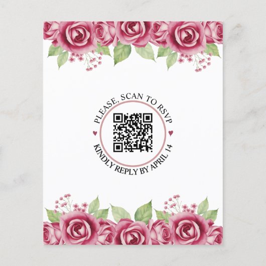 Papier BUDGET Dusty rose roses code QR faire-part de mari (Dos)