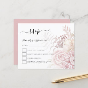Papier Budget Dusty Rose teintée Florales Mariage RSVP