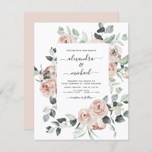 Papier Budget Dusty rose verdure Invitations de mariage