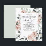 Papier Budget Dusty Sweet sixteen rose fête d'anniversair<br><div class="desc">Budget Dusty rose Floral Roses et Eucalyptus Botanical Greenery Aquarelle Printemps ou Sweet sixteen d'été Invitations fête d'anniversaire - comprend belle et élégante typographie script avec des fleurs tropicales modernes et la verdure pour la fête spéciale doux 16.</div>