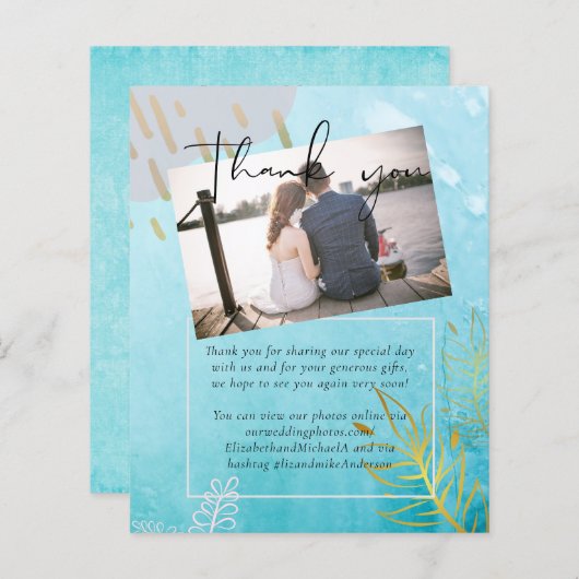 Papier BUDGET DustyTeal Gold Mariage Abstrait (Devant / Derrière)