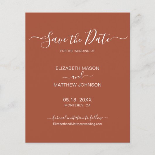 Papier Budget Earthy Terracotta Script Enregistrer la dat (Devant)