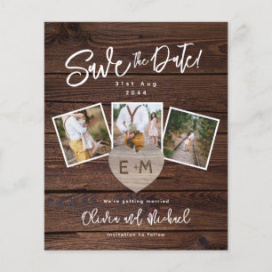 Papier Budget Économisez La Date Rustic Wood Gold Photos