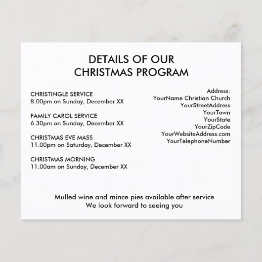 Papier Budget Église de Noël Invitation (Dos)