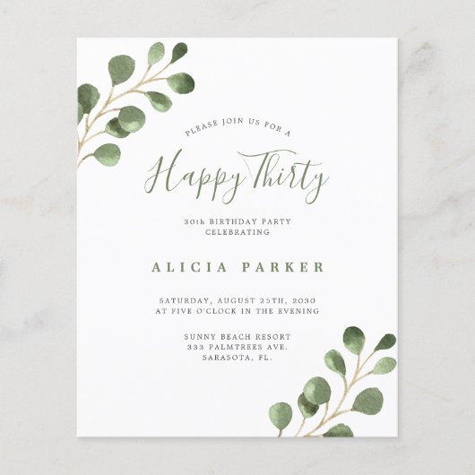 Papier Budget élégant 30 ans anniversaire invitation fête (Devant)