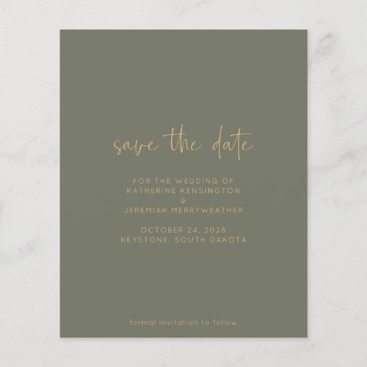 Papier Budget Elegant Arch Green Gold Enregistrer la date (Dos)