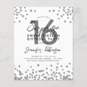 Papier Budget Élégant Argent Confetti Sweet 16 Invitation (Devant)
