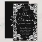 Papier Budget Élégant Black Floral Mariage Célébration (Devant / Derrière)