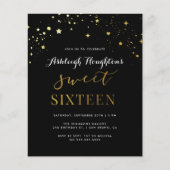 Papier Budget Elégant Black & Gold Star Confetti Sweet 16 (Devant)