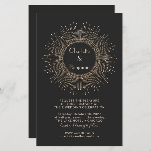 Papier Budget Elegant Black Gold Starburst Mariage Invita (Devant / Derrière)