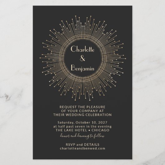 Papier Budget Elegant Black Gold Starburst Mariage Invita (Devant)