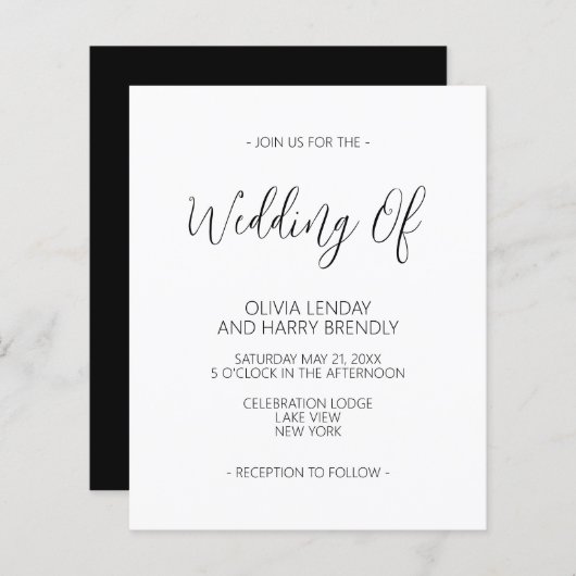 Papier Budget Elegant Black White Wedding Invite (Devant / Derrière)