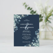 Papier Budget Élégant Bleu Foliage Faire-part de mariage (Debout devant)