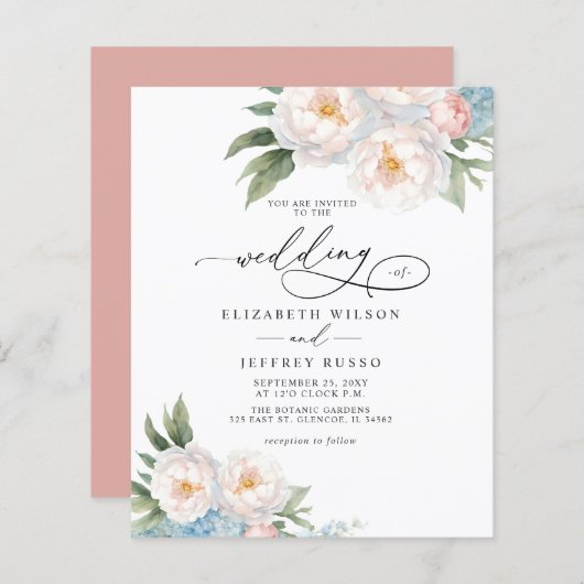 Papier Budget Elegant Blush Floral invitations de mariage (Devant / Derrière)