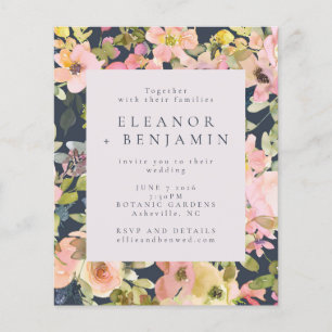 Papier Budget Élégant Blush Marine Floral Mariage Invitat
