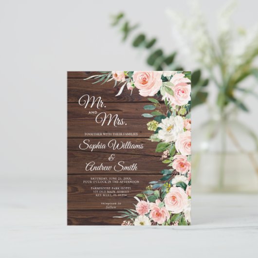 Papier Budget Elegant Blush rose Floral Mariage inviter (Debout devant)