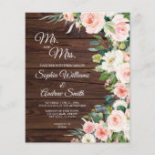 Papier Budget Elegant Blush rose Floral Mariage inviter (Devant)