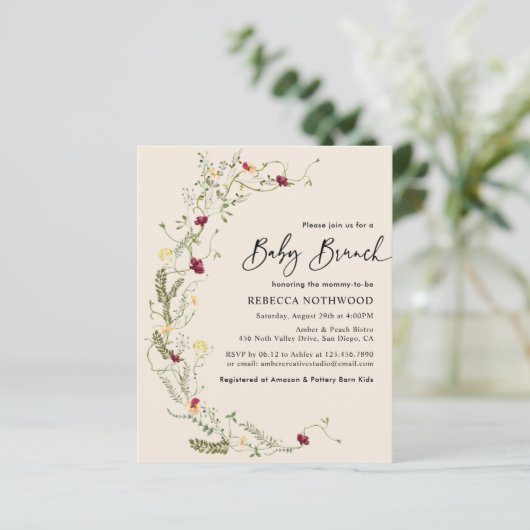 Papier Budget Elegant Boho Fleur sauvage Wreath Baby Brun (Debout devant)