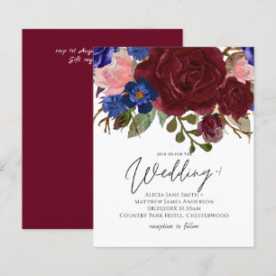 Papier BUDGET Elégant Burgundy Blue Floral Mariage Invita