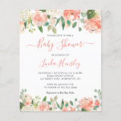 Papier Budget Elegant Coral Floral Baby shower Invitation (Devant)