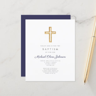 Papier Budget Élégant Croix Bleu Marine Garçon Baptême