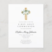 Papier Budget Élégant Croix Florale Blanche Première Comm (Devant)