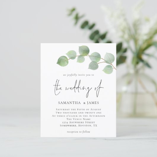 Papier Budget Elegant Eucalyptus Faire-part de mariage (Debout devant)