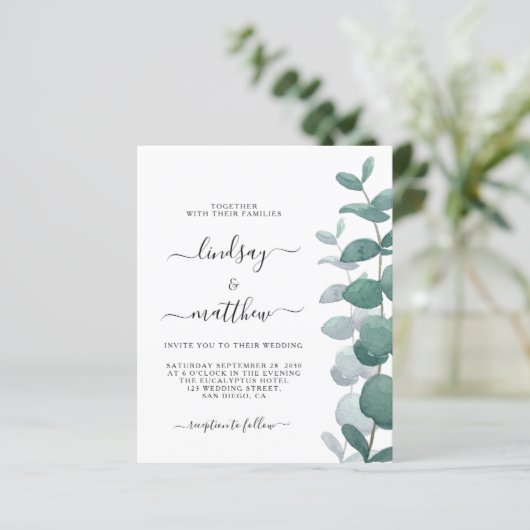 Papier Budget Elegant Eucalyptus Faire-part de mariage (Debout devant)