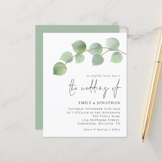Papier Budget Elegant Eucalyptus Faire-part de mariage (Devant/Arrière en situation)