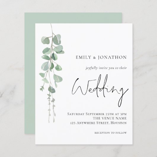 Papier Budget Elegant Eucalyptus Faire-part de mariage (Devant / Derrière)