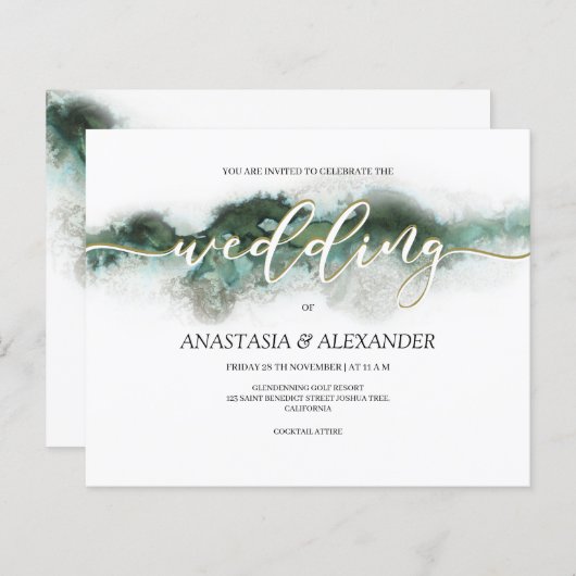 Papier BUDGET/Elégant faire-part de mariage aquarelle. (Devant / Derrière)