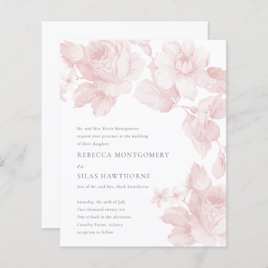 Papier Budget Élégant Faire-part de mariage botanique (Devant / Derrière)