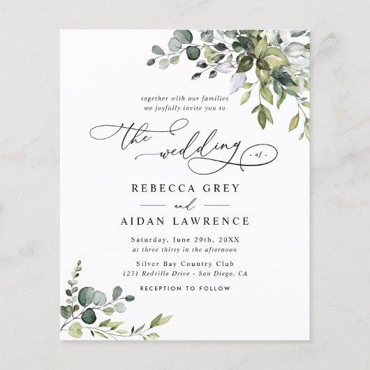 Papier Budget Élégant Faire-part de mariage de verdure ru (Devant)