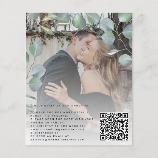 Papier Budget élégant faire-part de mariage photo eucalyp (Dos)