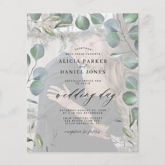 Papier Budget élégant faire-part de mariage photo eucalyp (Devant)