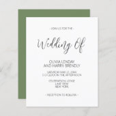 Papier Budget Élégant Faire-part de mariage vert olive (Devant / Derrière)