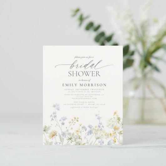 Papier Budget Élégant Fleur sauvage Invitation à la douch (Debout devant)