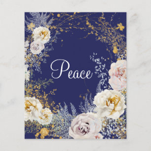 Papier Budget Elégant Floral Blue Peace Chrismas Card