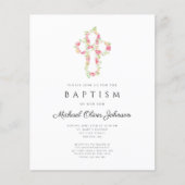 Papier Budget Élégant Floral Pink Cross Baptism Invitatio (Devant)
