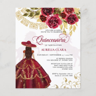 Papier Budget Élégant Floral Ruby Red Horse Quinceañera