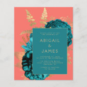 Papier Budget Elegant Floral Teal Coral Gold Wedding (Devant)
