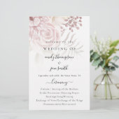 Papier Budget Élégant Florals Script Pink Wedding Program (Debout devant)