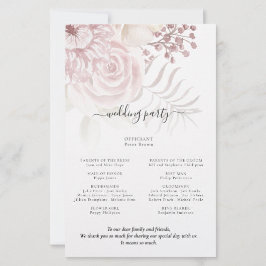 Papier Budget Élégant Florals Script Pink Wedding Program (Dos)