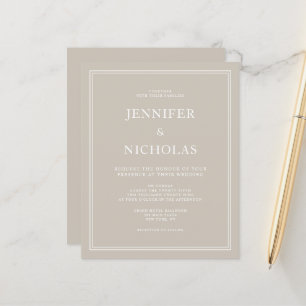 Papier Budget Élégant Formal Taupe Beige Mariage Invitati