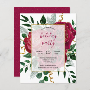 Papier Budget Élégant Glam Red Roses Invitation de fête d